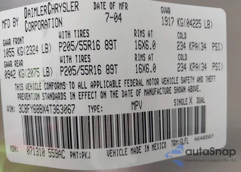 2004 Chrysler Pt Cruiser Limited z USA, uszkodzony, nr VIN 3C8FY68BX4T363067